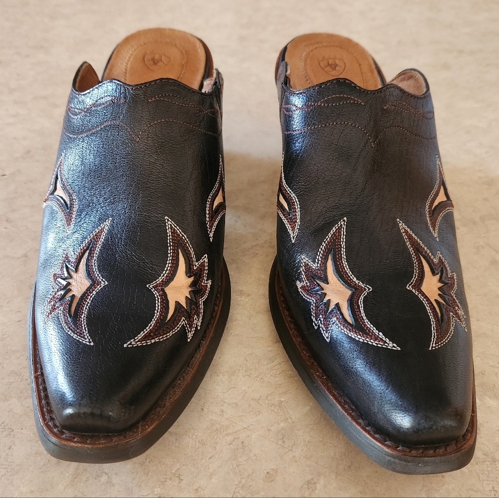 Ariat Black/Brown Leather Western Mules